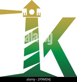 Letter K with lighthouse icon logo design template vector Stock Vector