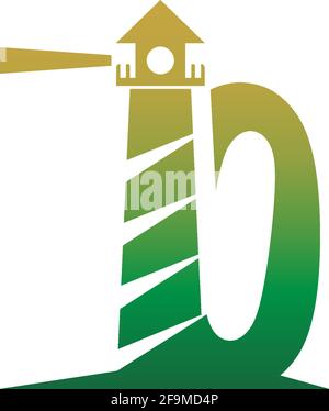 Number zero with lighthouse icon logo design template vector Stock Vector