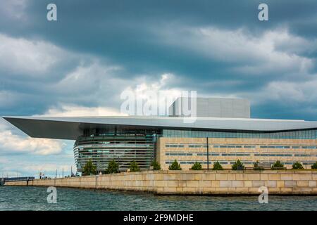 The contemporary architecture of the Royal Opera House in Copenhagen, Denmark, viewed from the canal Stock Photo