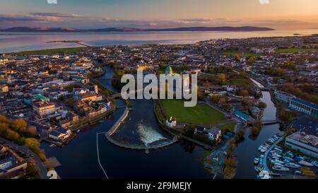 An aerial view of the River Corrib, the Claddagh Basin and the street ...