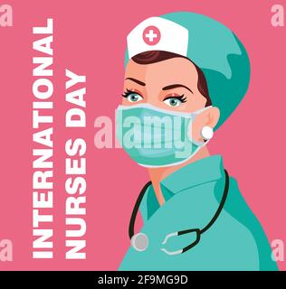 International Nurse Day concept. Nurse with medical uniform and stethoscope vector illustration. Beautiful young female nurse wears medical uniform is Stock Vector