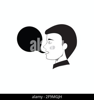 man says bubble, man with empty speech bubble white background. symbol, Flat icon or vector of head with thought and speech bubble, boy speaking, man Stock Vector