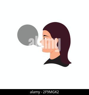 woman says bubble, woman with empty speech bubble white background.symbol, icon or vector of head with thought and speech bubble, girl speaking, woman Stock Vector