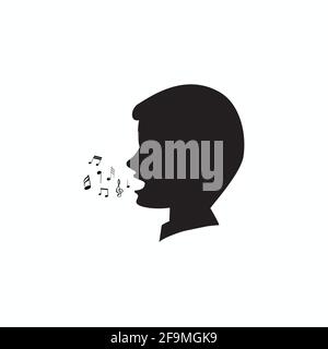 man singing vector on white background. symbol or vector of male head with music notes icon, Flat design illustration, modern vector, man head front v Stock Vector