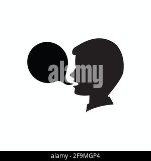 man says bubble, man with empty speech bubble white background. symbol, Flat icon or vector of head with thought and speech bubble, boy speaking, man Stock Vector