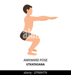 Man practicing yoga pose isolated Vector Illustration. Man standing in Awkward Pose or Utkatasana pose, Yoga Asana icon Stock Vector