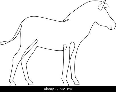 Minimalistic One Line Zebra Icon. Line drawing animal tattoo. Zebra one line hand drawing continuous art, Vector Illustration. Free single line drawin Stock Vector
