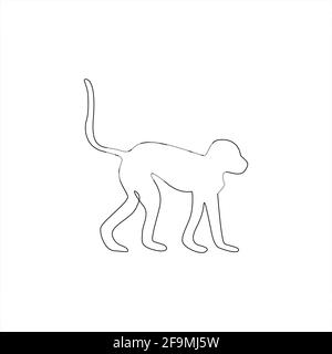 Monkey. Hand drawn silhouette of animal on white background Stock ...