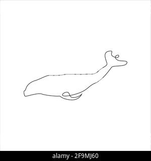 Minimalistic One Line Whale Icon. Line drawing fish or animal tattoo. Whale one line hand drawing continuous art print, Vector Illustration. Free sing Stock Vector