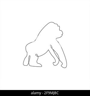 Minimalistic One Line Monkey or Gorilla Icon. Gorilla monkey one line hand drawing continuous art print, Vector Illustration. Free single line drawing Stock Vector