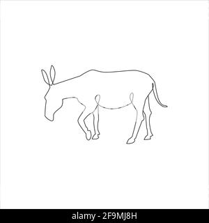 One Line Animals Minimalist Icon. Line drawing donkey tattoo. Farm animals one line hand drawing continuous art print, Vector Illustration. Free singl Stock Vector