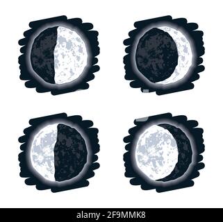 moon phases scene four icons Stock Vector