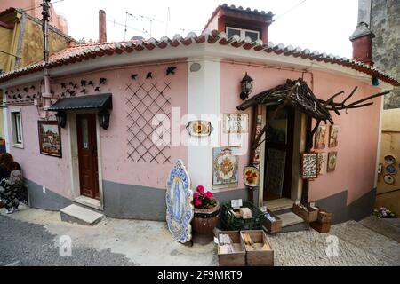 Walking through the old streets of Sintra, Portugal. Stock Photo