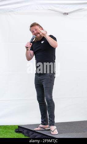 Comedian Brett Blake performing at the Melbourne Beer Festival ...