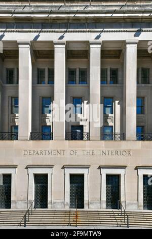 Washington, DC - Apr 3, 2021: Stewart Lee Udal Building, the main building of the US Department of the Interior. Stock Photo