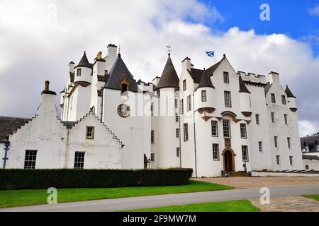 Blair Atholl, Scotland, United Kingdom. Blair Castle's foundations date to the 13th century and today, is one of the Scotland's most majestic castles. Stock Photo