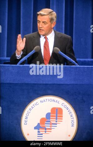 **FILE PHOTO** Walter Mondale Has Passed Away. United States Vice President President Walter Mondale delivers his speech accepting his party's nomination for reelection as Vice President President of the United States at the 1980 Democratic National Convention in Madison Square Garden in New York, New York on August 13, 1980. Credit: Arnie Sachs/CNP /MediaPunch Stock Photo