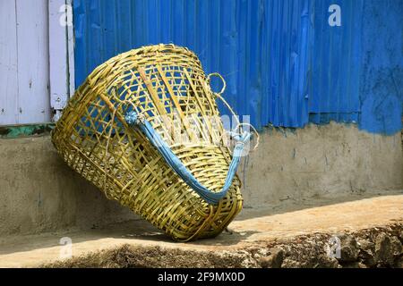 Bamboo handicraft basket for carrying small materials,commonly known as Doko in Darjeeling hill. Stock Photo