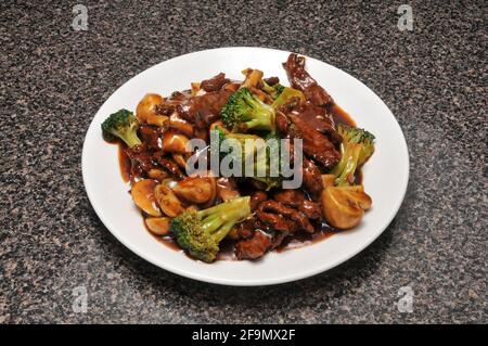 authentic and traditional Chinese dish known as beef with broccoli Stock Photo