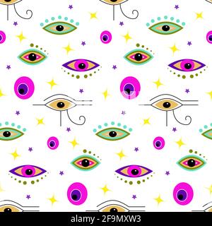 Pattern with multi-colored mystical eyes.  Stock Vector