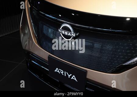 Tokyo, Japan. 19th Apr, 2021. Nissan Ariya on display at Nissan Crossing in Ginza. (Photo by Stanislav Kogiku/SOPA Images/Sipa USA) Credit: Sipa USA/Alamy Live News Stock Photo