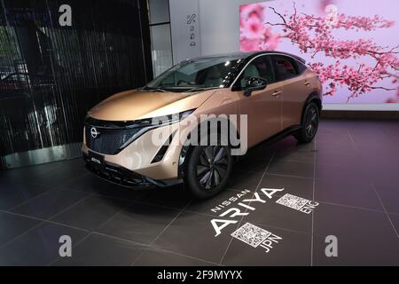 Tokyo, Japan. 19th Apr, 2021. Nissan Ariya on display at Nissan Crossing in Ginza. (Photo by Stanislav Kogiku/SOPA Images/Sipa USA) Credit: Sipa USA/Alamy Live News Stock Photo