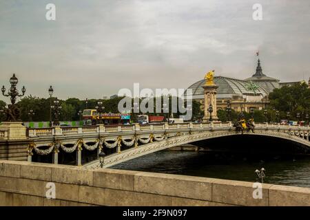 Paris, France - July 05, 2018: View of the bridge over the Seine in the center of Paris Stock Photo