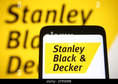 In this photo illustration a Stanley Black Decker logo is seen on a