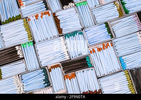 multicolored match sticks in boxes Stock Photo
