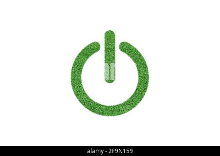 Start button from green grass, isolated on white background. Stock Photo