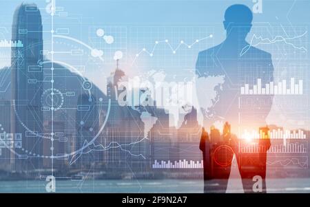 New Business intelligence BI Key performance indicator KPI Analysis dashboard transparent technology background. Stock Photo