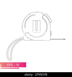 Measuring tape with flexible strap and belt clip. Linear design. On a white background. Tools for workers. Flat vector illustration. Stock Vector