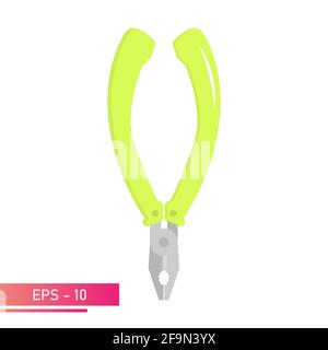 Pliers for locksmithing with green handles. Realistic design. On a white background. Tools for workers. Flat vector illustration. Stock Vector