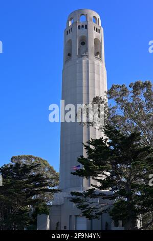 The Coit Tower on top of Telegraph Hill on a beautiful spring afternoon, San Francisco, CA