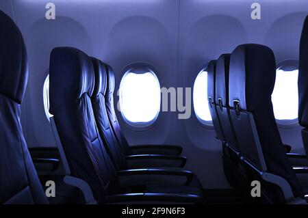 Empty airplane seats Stock Photo