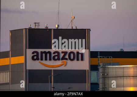 Amazon's logo on the warehouse Stock Photo