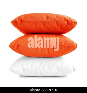 Pillows - stack of three cushions on white background Stock Photo