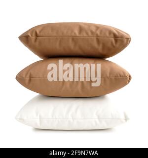 Pillows - stack of three cushions on white background Stock Photo