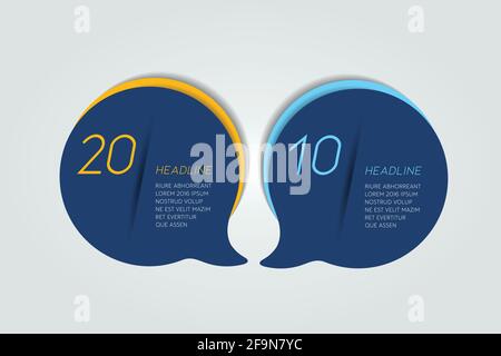 Circle, round chart, scheme, timeline, infographic, numbered template, 2 steps. Stock Vector