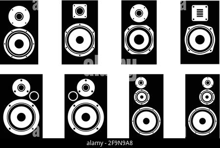 Bookshelf speakers. Audio equipment. Flat icons. Silhouette vector Stock Vector