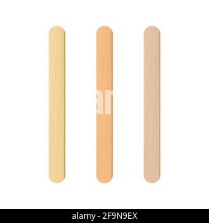 Popsicle sticks, wooden elements for holding ice cream, tongue depressor for throat medical examination. Isolated realistic vector Illustration on Stock Vector