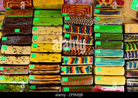 Kek Lapis , Sarawak layer cake, sold at the market in Miri, Malaysia. Stock Photo