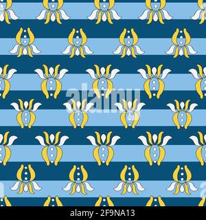 Vector bright blue breton stripes background Brittany celtic, Breton trational folklore symbols seamless pattern. Seamless pattern background Stock Vector