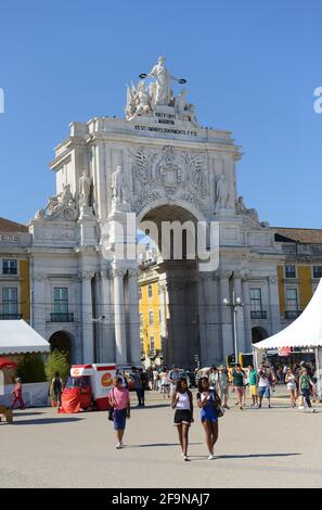 Augusta Street Triumphal Arch in the Praça do Comércio in Lisbon, Portugal. Stock Photo