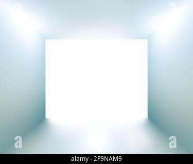 Clean white blue room with opened wall as background Stock Photo