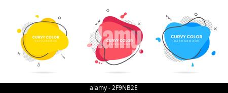 3 Modern liquid irregular amoeba blob shape abstract elements graphic flat style design fluid vector illustration set banner simple shape template for Stock Vector