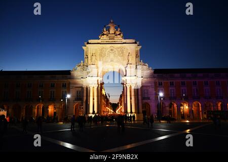 Augusta Street Triumphal Arch in the Praça do Comércio in Lisbon, Portugal. Stock Photo