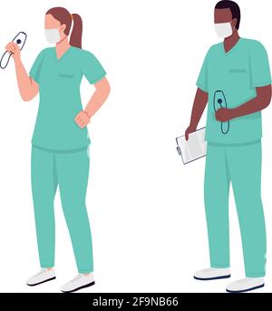Medical workers flat color vector faceless characters Stock Vector