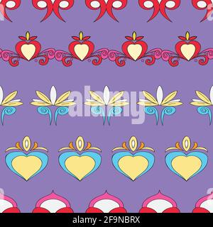 Vector purple background Brittany celtic, Breton trational folklore symbols seamless pattern. Seamless pattern background Stock Vector