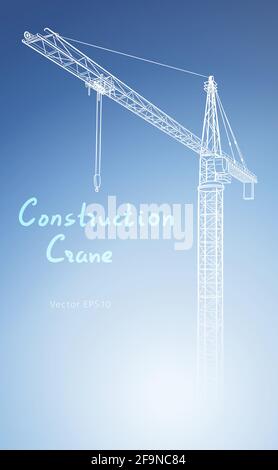 Tower construction crane. Detailed vector illustration isolated on white background. Stock Vector